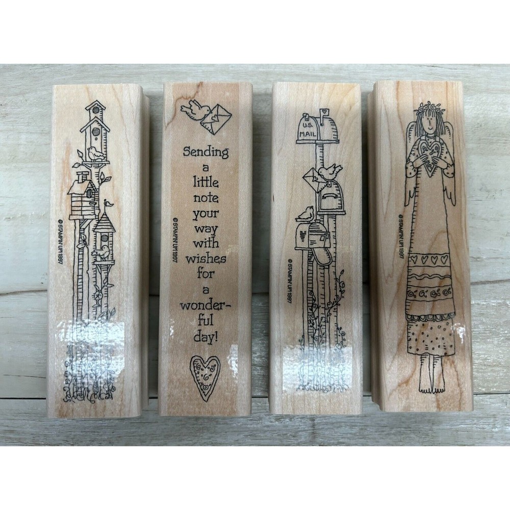 Vintage 1997 Stampin' Up! Not So Short Notes Set Of 4 Wood Mounted Rubber Stamps